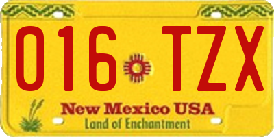 NM license plate 016TZX