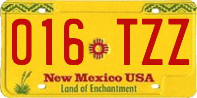 NM license plate 016TZZ