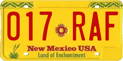 NM license plate 017RAF