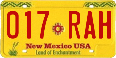 NM license plate 017RAH