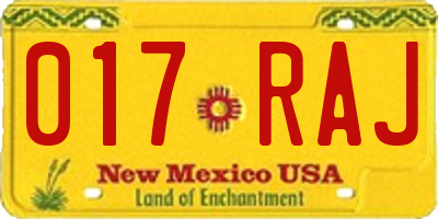 NM license plate 017RAJ