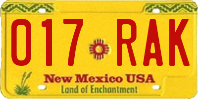 NM license plate 017RAK