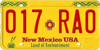 NM license plate 017RAO