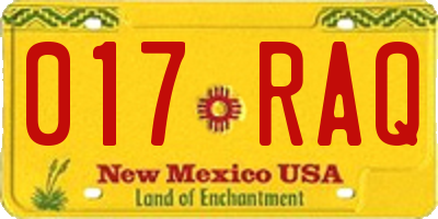 NM license plate 017RAQ