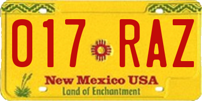 NM license plate 017RAZ