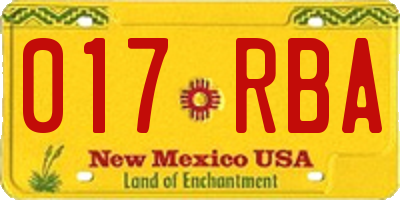 NM license plate 017RBA