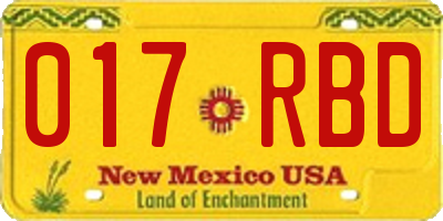 NM license plate 017RBD