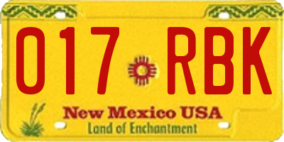 NM license plate 017RBK