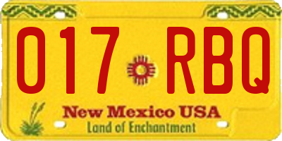 NM license plate 017RBQ