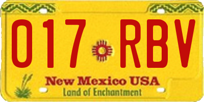 NM license plate 017RBV
