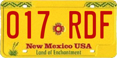 NM license plate 017RDF