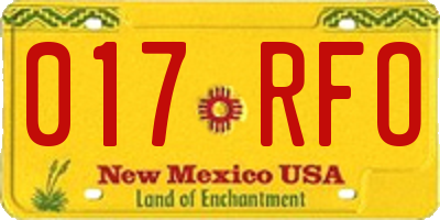 NM license plate 017RFO