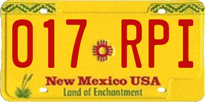 NM license plate 017RPI