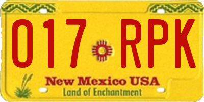 NM license plate 017RPK