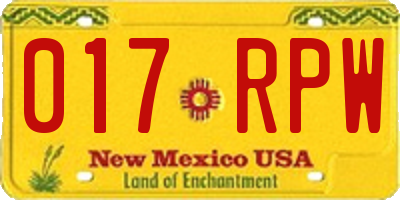 NM license plate 017RPW