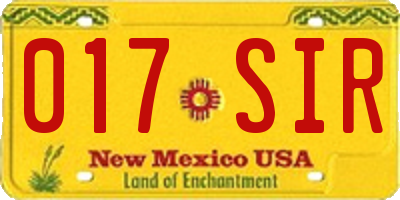 NM license plate 017SIR