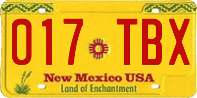 NM license plate 017TBX