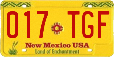 NM license plate 017TGF