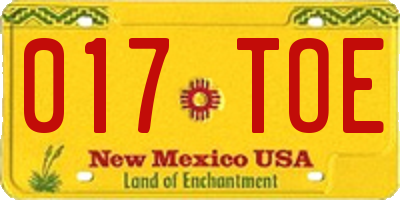 NM license plate 017TOE