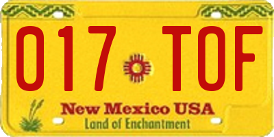 NM license plate 017TOF