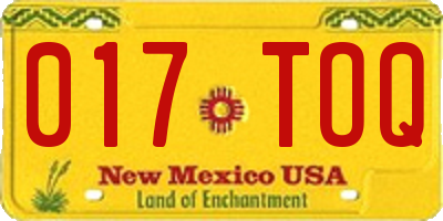 NM license plate 017TOQ