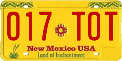 NM license plate 017TOT