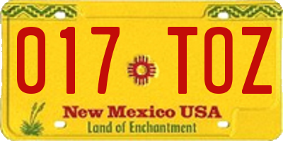 NM license plate 017TOZ