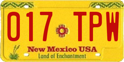 NM license plate 017TPW