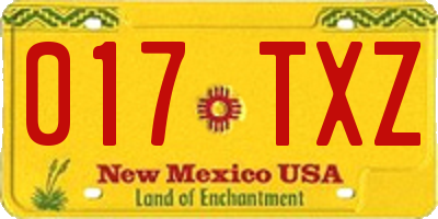 NM license plate 017TXZ