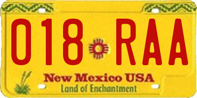 NM license plate 018RAA