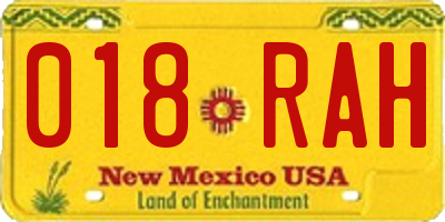 NM license plate 018RAH