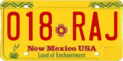 NM license plate 018RAJ