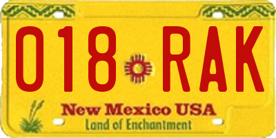 NM license plate 018RAK