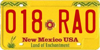 NM license plate 018RAO