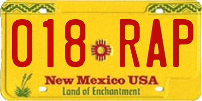 NM license plate 018RAP