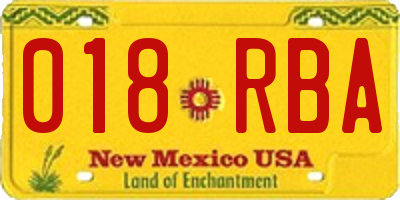 NM license plate 018RBA