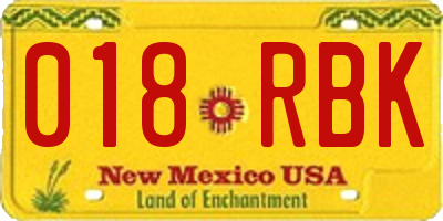 NM license plate 018RBK