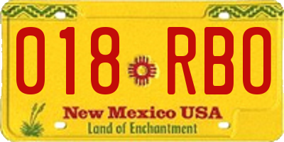 NM license plate 018RBO