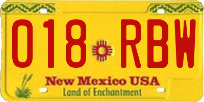 NM license plate 018RBW