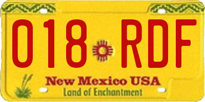 NM license plate 018RDF