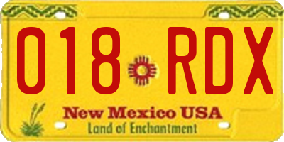 NM license plate 018RDX