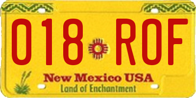 NM license plate 018ROF