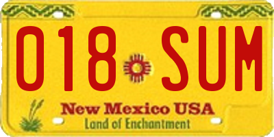 NM license plate 018SUM