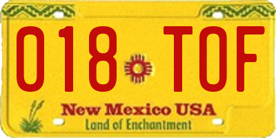 NM license plate 018TOF