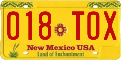 NM license plate 018TOX