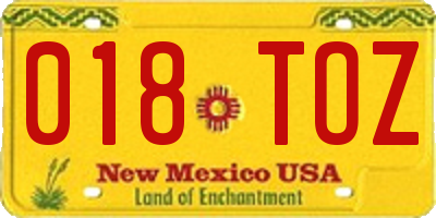 NM license plate 018TOZ
