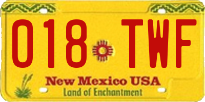 NM license plate 018TWF