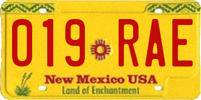 NM license plate 019RAE