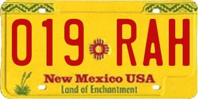 NM license plate 019RAH