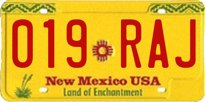 NM license plate 019RAJ